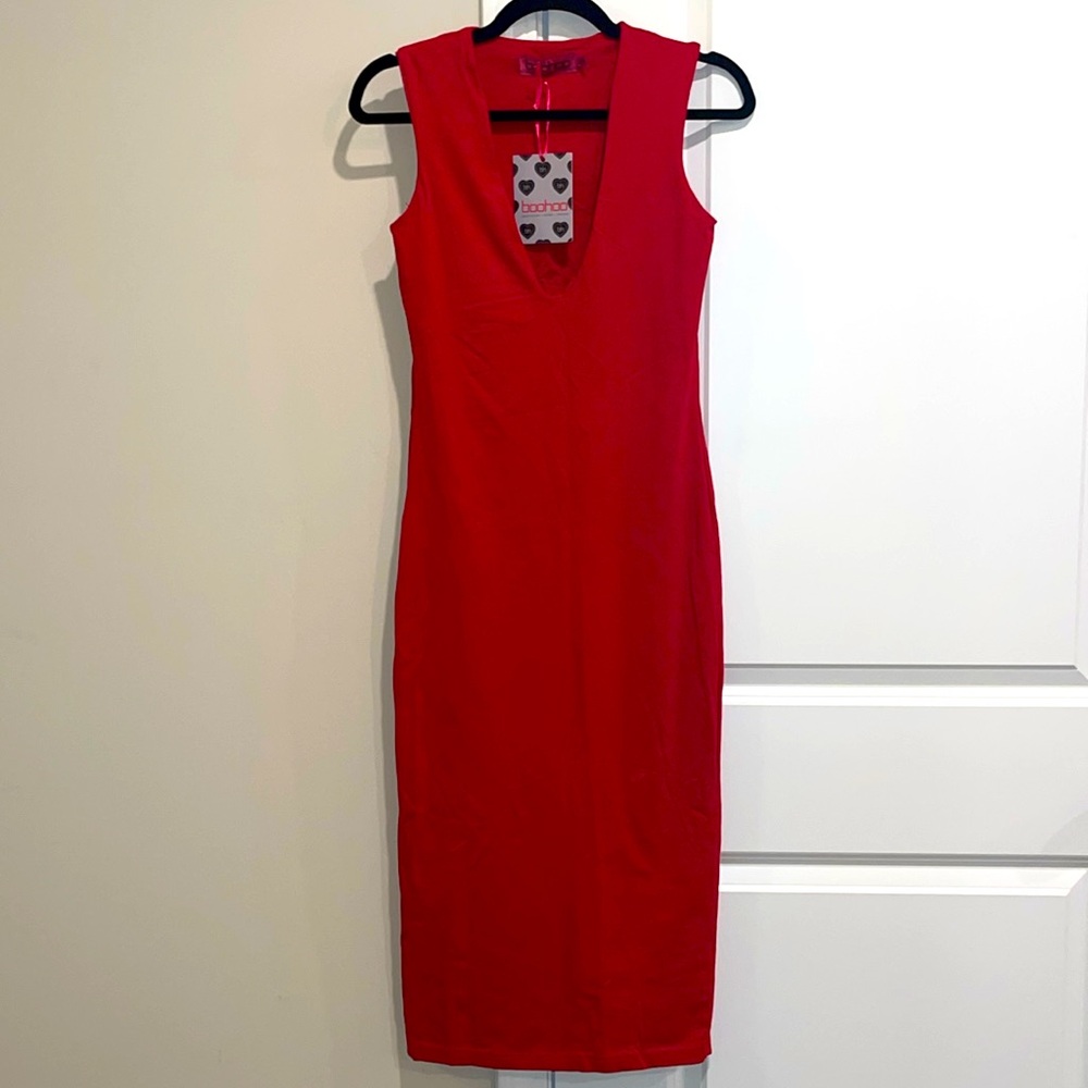 Sexy Deep V Plunge Neck Mid Length Maxi Dress, US 6
